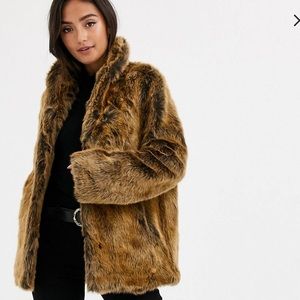 asos brown fur coat